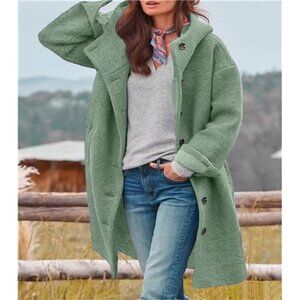 Women's Winter Single Breasted Long Wool Coat Green